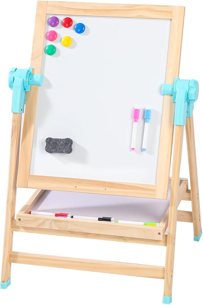 Easel for Kids,Adjustable Toddler Art Easels with LCD Doodle Board,Magnetic White Board and Chalk Board with Art Supplies (ML-0036-002)
