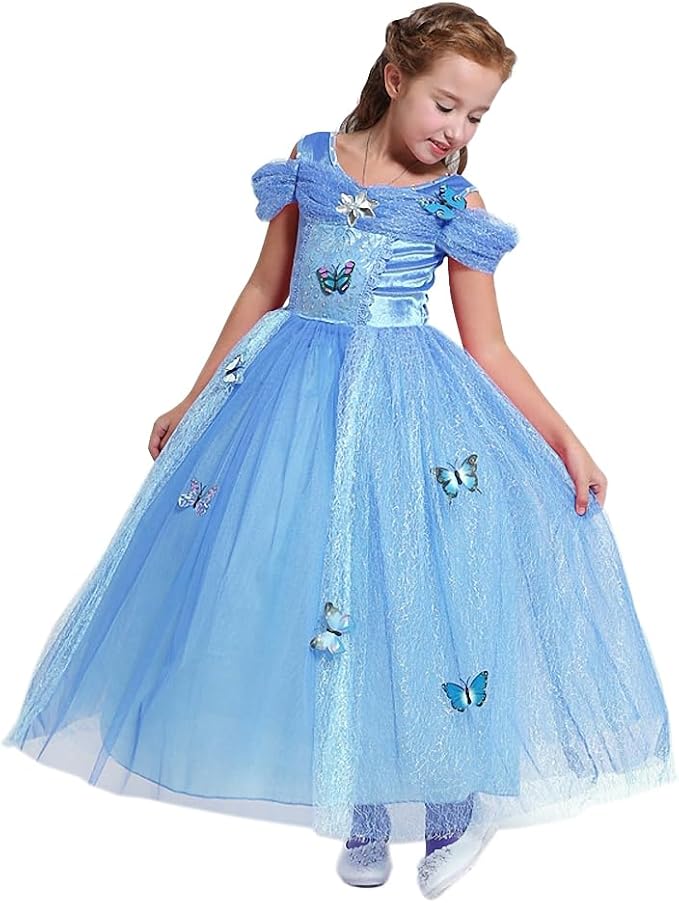 Dressy Daisy Girls' Princess Dress Costume Christmas Halloween Fancy Dresses Up Butterfly Size 8-10 Blue