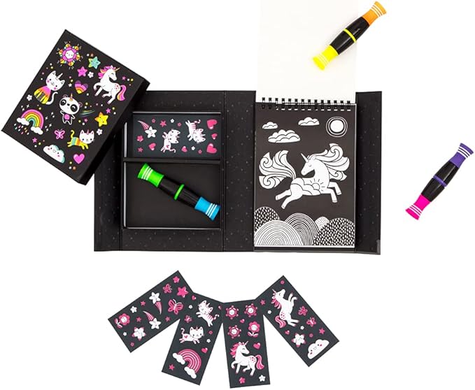 Tiger Tribe: Neon Coloring Set - Unicorns & Friends -Activity Set, Stickers, Themed Pages, Markers Stored Inside Magnetic Sealed Storage Box, Kid Age 4+