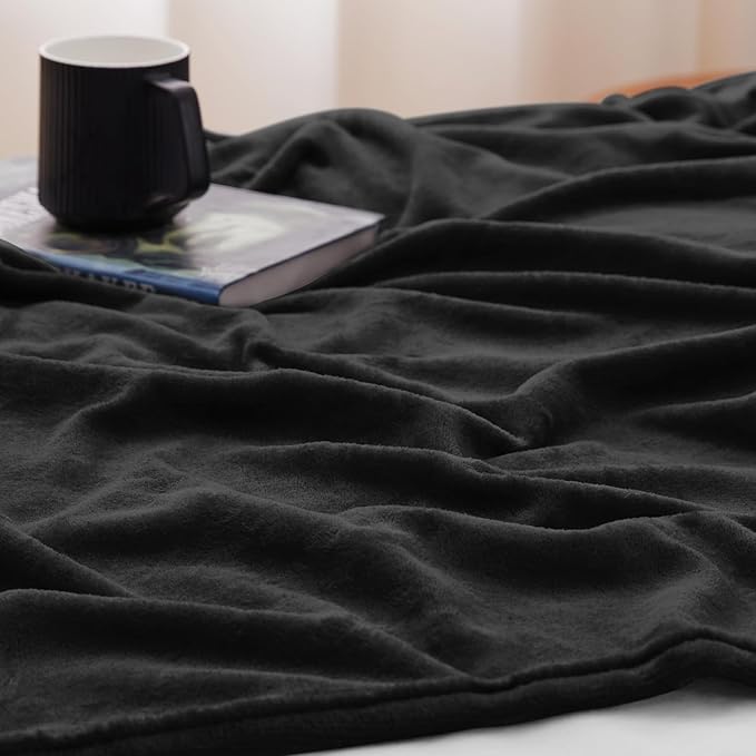 CozyLux Fleece Bed Twin Blanket Black - 300GSM Soft Lightweight Cozy Plush Fuzzy Microfiber Flannel Blankets for Travel Camping Chair and Sofa, 60x80 inches