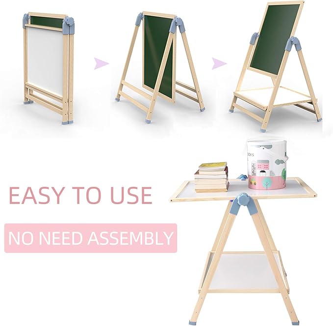 QZMTOY Kids Art Easel, Deluxe Standing Easel Set, Adjustable Art Table, Dry Erase Board&Chalkboard Double Sided Stand, 360°Rotating Drawing Easels with Art Supplies, Adjust Height 28-39in