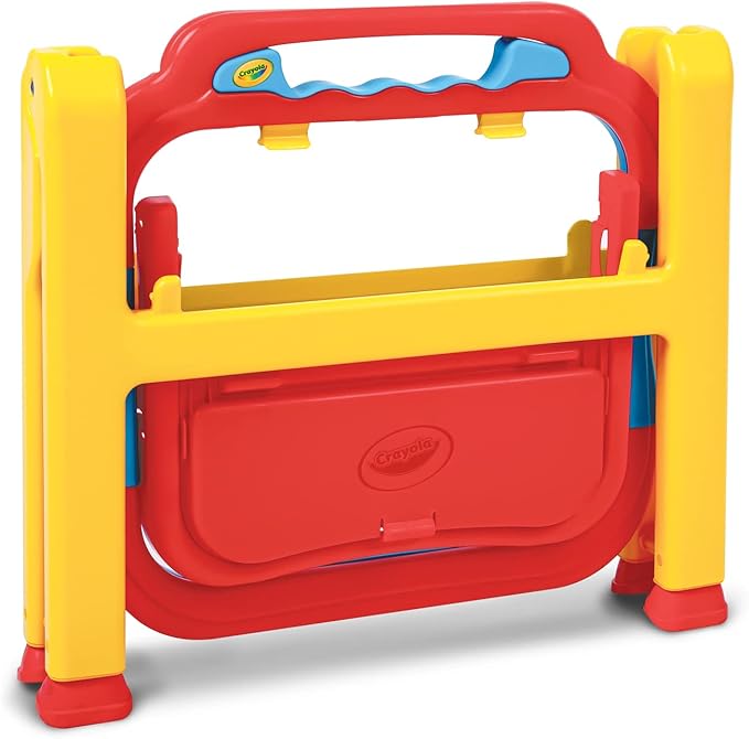 Crayola® Triple-The-Fun See-Thru Easel, Finger Painting, Dry-Erase Crayon, Markers, and acrylics, Adjustable Height, Easy fold Storage, Comprehensive Art Accessories, Ages 3+
