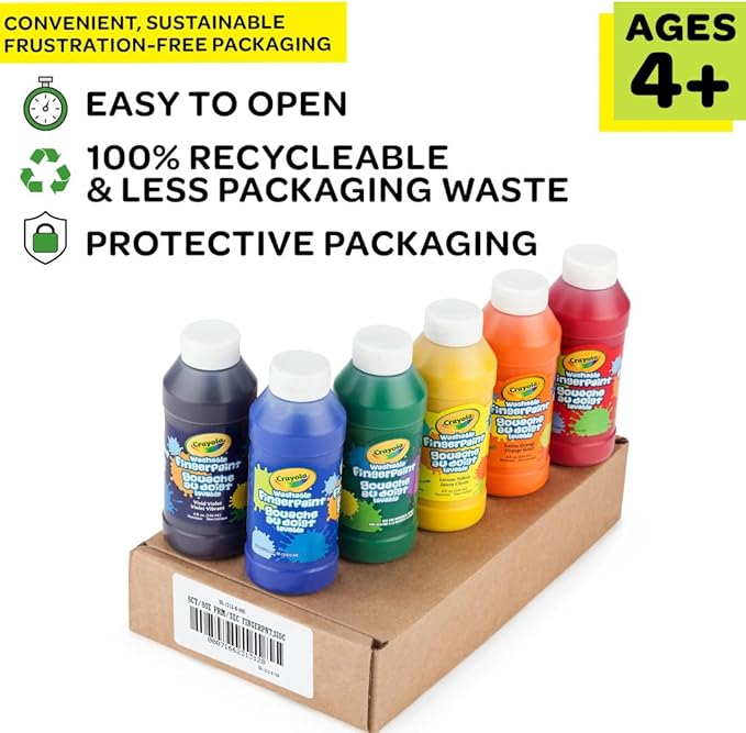 Crayola Washable Finger Paints (6ct), Toddler Paint Set, Finger Paint for Kids, Preschool Supplies for Teachers, Nontoxic [Amazon Exclusive]
