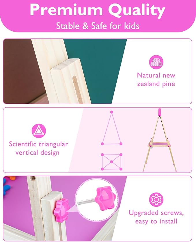 Easel for Kids,Toddler Art Easels for Painting, Stand Kids Easel White Board Dry Erase,Height Adjustable Double-Sided Magnetic Whiteboard and Chalk Board with Paper Roll Art Supplies for Ages 2-4,5-7