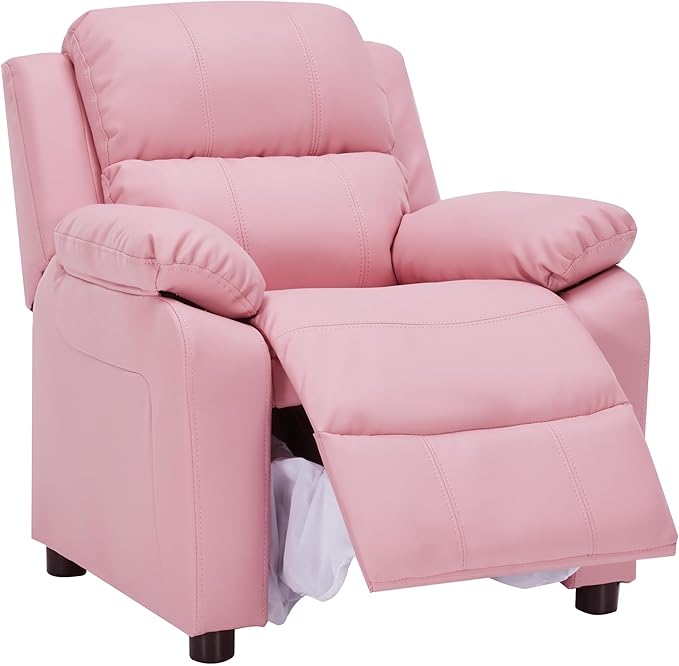 Macaron Kids Reclining Chair Recliner Dual Storage Armrest Leather Sofa Toddler Youth Children Child Ages 2-8