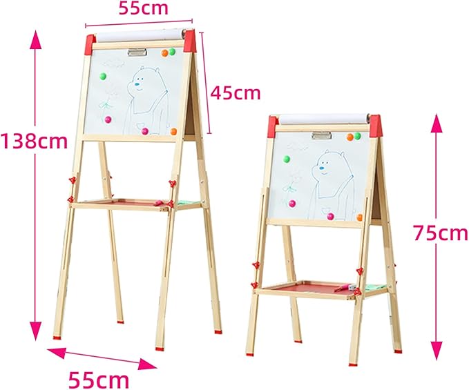 Easel for Kids,Adjustable Wooden Toddler Art Easels with Paper Rol,Magnetic White Board and Chalk Board with Art Supplies (ML-0036-001)