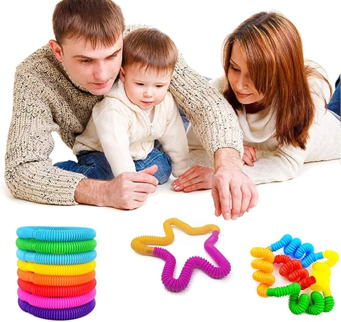 Pop Tubes, 14Pack Pop Tube Fidget Toys for Kids and Sensory Toys for Children and Adult, Fidget Tubes for Stress and Anxiety Relief, Learning Toys for Toddlers