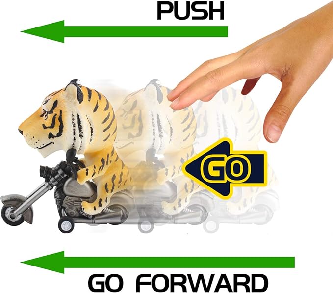 DINOBROS Tiger and Elephant Toys for Kids Toddlers 3-7 Years Old 2 Pack Friction Animal Motorcycle Car Toys for Boys and Girls