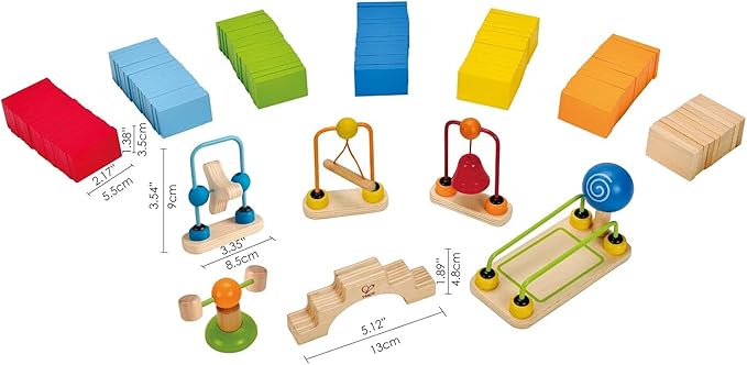 Hape Dynamo Wooden Domino Set Award Winning Domino Racing Building Block Set for Kids, 107 Solid Pieces of Fun Filled Racing, Building and Stacking