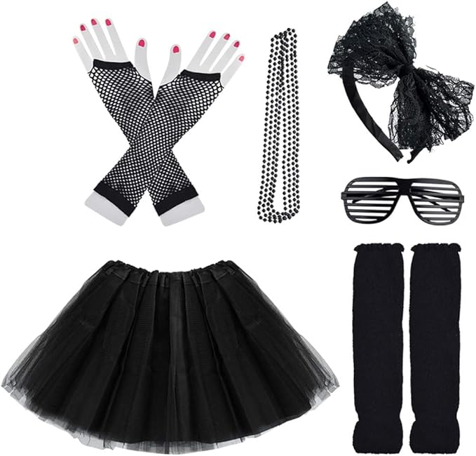 Kids 6 in 1 Costume Accessories 1970s 1980s Fancy Outfits and Dress for Cosplay Party Theme Party for Girl