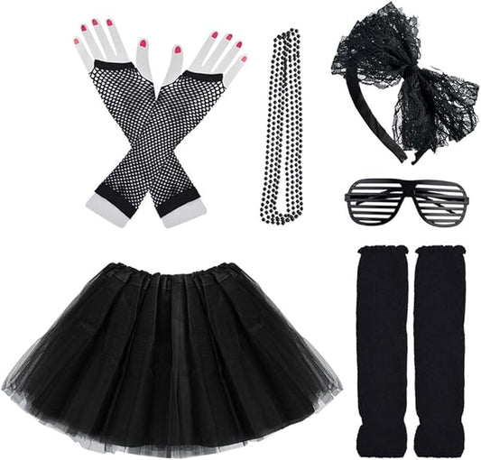 Kids 6 in 1 Costume Accessories 1970s 1980s Fancy Outfits and Dress for Cosplay Party Theme Party for Girl