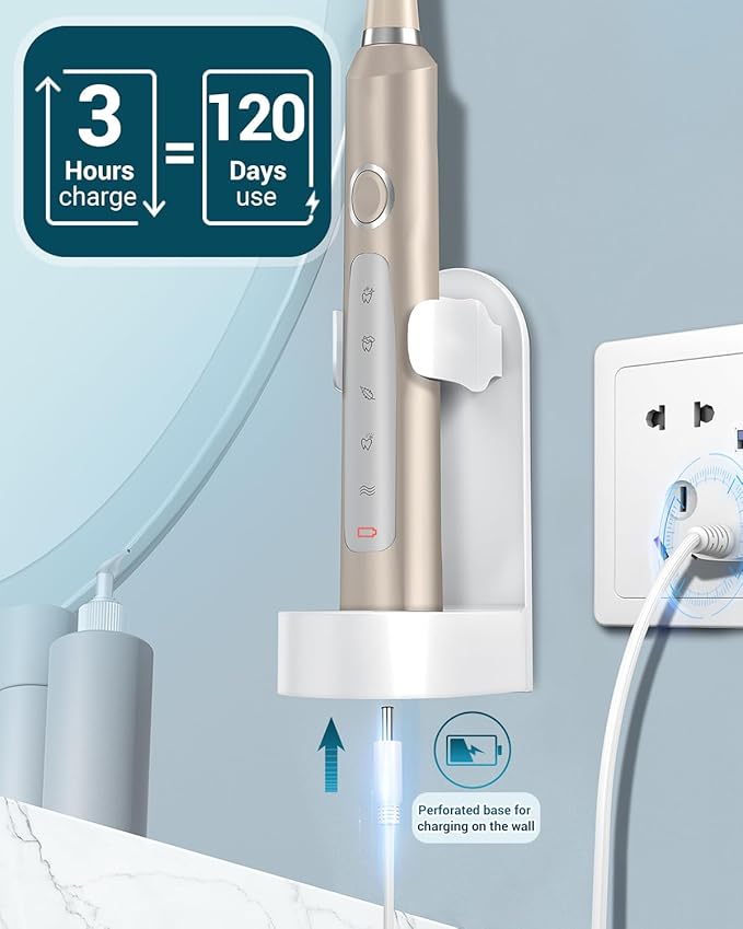Rtauys M5 Sonic Electric Toothbrush for Adults - Rechargeable Electric Toothbrushes with 8 Brush Heads & Holder, Travel Case, Power Electric Toothbrush，3 Hours Charge for 120 Days - Champagne Gold