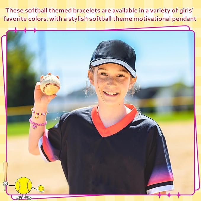 Sasylvia 12 Pcs Softball Bracelets Bulk Softball Goodie Bags Softball Party Favors Softball Jewelry Charm for Women Teens Sport Birthday Party Christmas Gifts Baseball Favor for Team