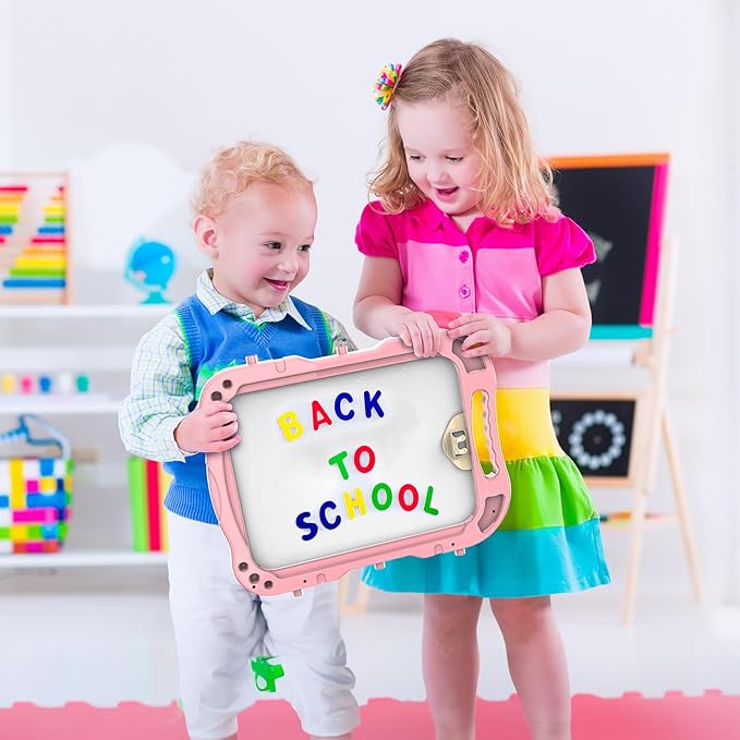 Easel for Kid, Double Sided Kids Art Easel with Magnetic Chalkboard & White Board, Adjustable Standing Painting Drawing Board for Toddler, Education Gift Toy for Boy Girls Age 3, 4, 5 (Pink+Puple)