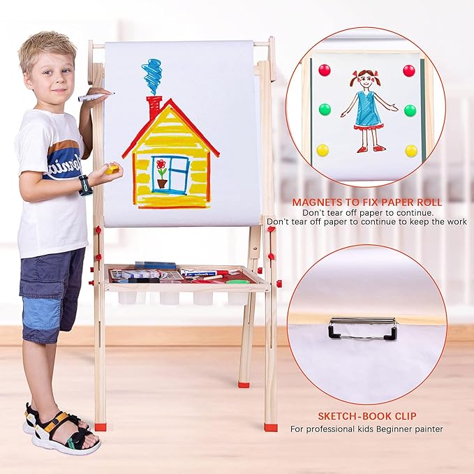 Ragstone Kids Easel Child Easel with Paper roll Double Sized Blackboard Chalkboard