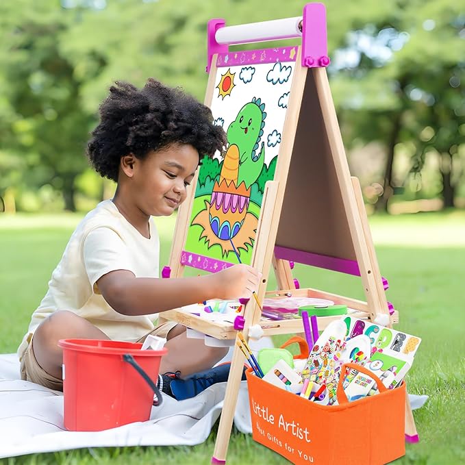 Easel for Kids,Toddler Toys for Ages 5-7,Stand Kids Art Easel White Board Dry Erase,Height Adjustable Double-Sided Magnetic Whiteboard and Chalk Board,4 5 6 Year Old Boys Girls Birthday Gifts