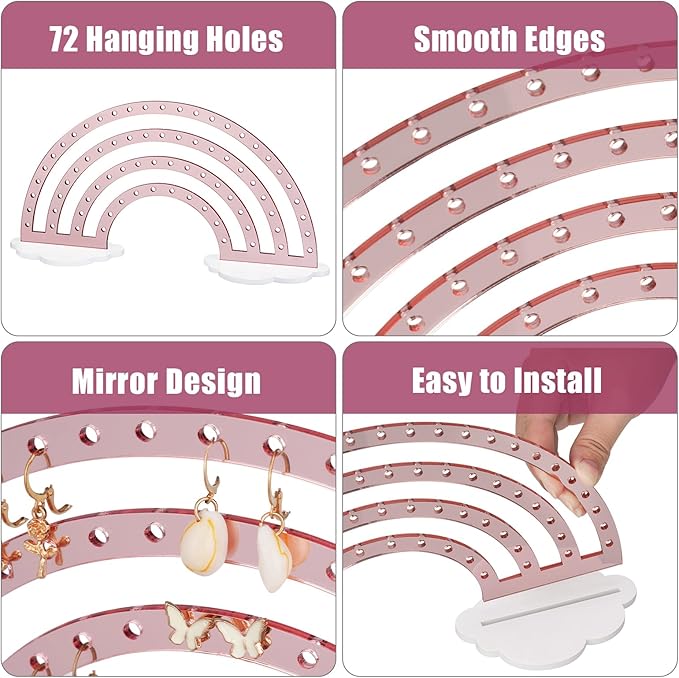 NiHome Mirror Finish Rose Gold Acrylic Earring Holder 74-Hole Rack for 37 Pairs - Versatile Storage Easy Assembly Cloud Shape Base Stylish Jewelry Organizer for Home Decor, Jewelry Display (1PC)