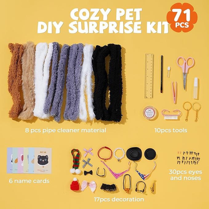 JMMICO 71-Piece Pipe Cleaner Craft Kit for Kids & Adults - DIY Animal Art Supplies with Video Tutorial, Creative Blind Box Anxiety Relief Toys & Classroom Activities, ASTM/CPC Certified (Ages 8+)