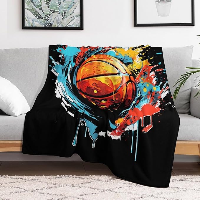 Basketball Throw Blanket - Soft Flannel Sports Basketball Blankets for Teens Adults Women Men Basketball Lovers - Warm Basketball Throw Blankets for All Season Lap, Chair, Sofa - 70"x50"