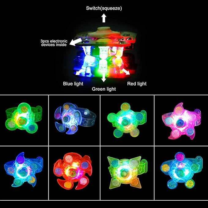25 Pack LED Light Up Fidget Spinner Bracelets Favors For Kids 4-8 8-12,Glow in The Dark Party Supplies,Birthday Gifts,Treasure Box Toys for Classroom,Carnival Prizes,Pinata Goodie Bags Stuffers