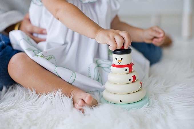 Pearhead Christmas Snowman Stacking Toy Set, Holiday Toys for Toddlers, Baby Nursery Holiday Décor, Wooden Sorting and Stacking Tower Educational Toy, for Kids