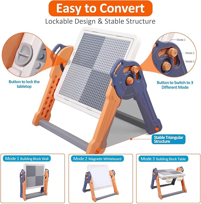 Easel for Kids, Foldable Toddler Easel with Building Block Table, Kids Standing Art Easel with Painting Accessories, Dry Erase Board Magnetic Whiteboard for Kids Toddlers Boys Girls