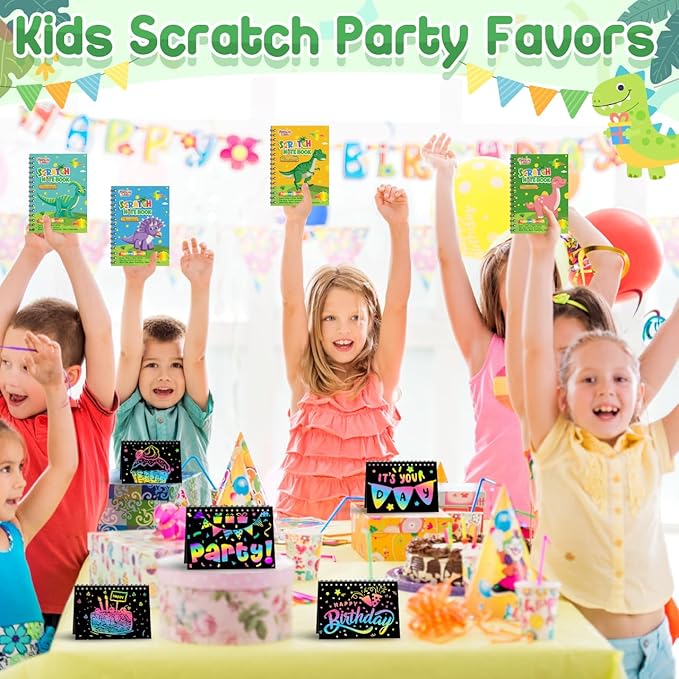 Party Favors Birthday Gifts for Kids: 24 Pack Scratch Art Notebook Party Favors for Kids Goodie Bags Stuffers Girls Boys Art Craft Kit Birthday Gifts for Classroom Prizes Christmas Gifts - Dinosaur