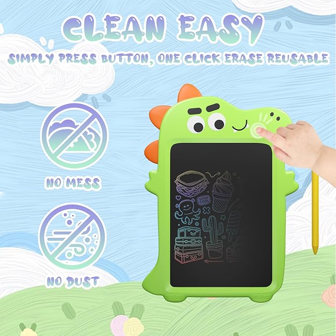 Easel for Kids, Art Easel Kids Easels for Toddlers, Adjustable Magnetic Chalkboard & Whiteboard Wooden Painting Easel with Paper Roll, Foldable Easel for Toddlers Boys Girls(Green Dinosaur)