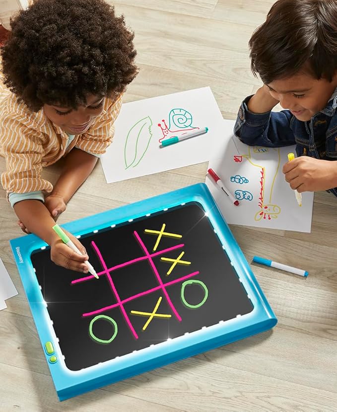 Discovery™ Glow Easel Dual-Sided Art Station – 34” Floor Standing Easel with Light Board, Whiteboard, 6 Neon Dry-Erase Markers| Detachable Drawing Tablet| Coloring Doodle Pad| Arts & Crafts for Kids