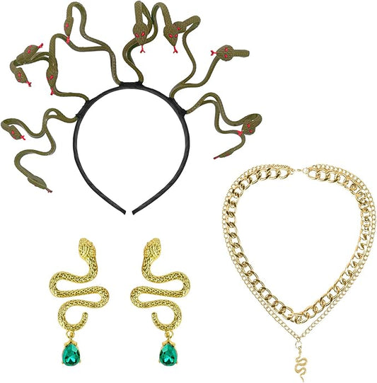 3 Pcs Halloween Snake Headband Medusa Headband Snake Bracelets Funny Gift for Mardi Gras Masquerade Halloween Cosplay Costume Party Supplies