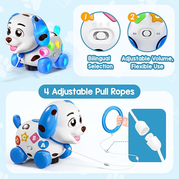 Musical Toy for 1 Year Old Boy Girl, Baby Toys 6-12-18 Months, Puppy Toddler Learning Toy for 1 Year Old Girl Gift, Bilingual Educational Toy with Music Light, 1st Birthday Gift for Toddlers 1-2