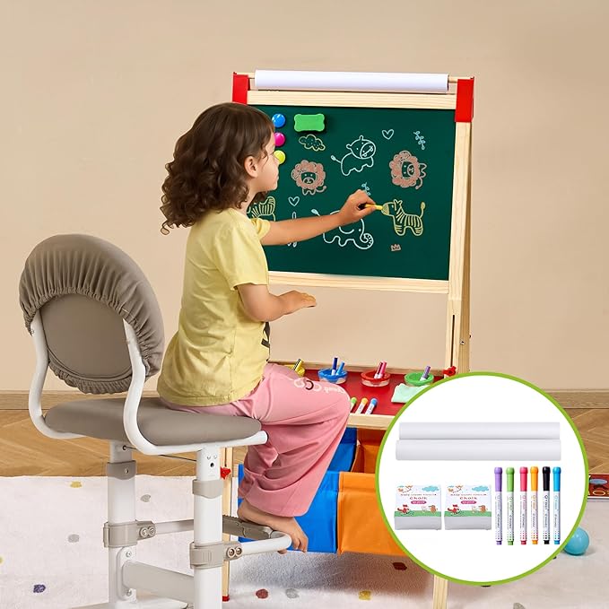VEVOR Easel Accessory Set, 32 PCS Kid's Art Easel Painting Kit Including Chalks, Dry-Erase Markers & Paper Rolls, Supplies Set for Standing Art Easel, Painting Accessories for Toddlers Boys and Girls