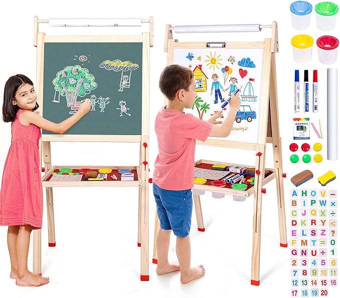 Ragstone Kids Easel Child Easel with Paper roll Double Sized Blackboard Chalkboard