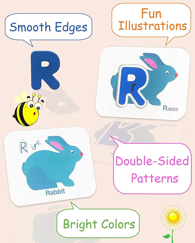 Gojmzo Number and Alphabet Flash Cards for Toddlers 3-5 Years, ABC Montessori Educational Toys Gifts for 3 4 5 Year Old Preschool Learning Activities, Wooden Letters Animal Flashcards Puzzle Game