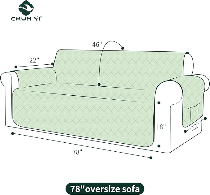 CHUN YI Oversized Couch Cover, Water Resistant Sofa Cover Slipcover for 4 Cushion Sofa, Washable with Adjustable Strap Storage Pocket for Living Room Dog Pet (Oversized Sofa, Light Grey)