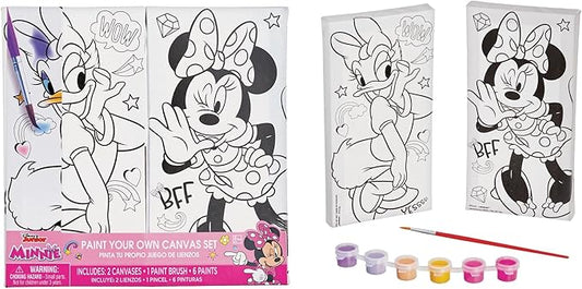 Disney Minnie Mouse Color Your Own Canvas Set - 2 Vibrant Canvases (8"x4"), 6 Bold Paints, 1 Paint Brush - Perfect Creative & Educational Gift for Kids' Artistic Fun - 1 Set