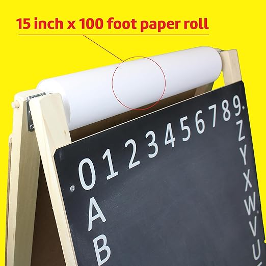 Flipside Products Child Dry Erase/Black Alphabet Chalkboard Paper Roll Easel, Wooden Easel, Double-Sided, Children's Art, Drawing