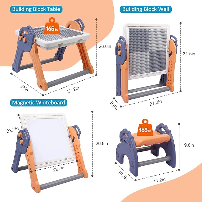 Easel for Kids, Foldable Toddler Easel with Building Block Table, Kids Standing Art Easel with Painting Accessories, Dry Erase Board Magnetic Whiteboard for Kids Toddlers Boys Girls