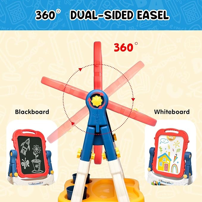 Easel for Kids, Kids Easel, Double-Sided Art Easel for Kid 3-4, Chalk Board Kid, Toddler Easel, White Board Kid, Kids Art Easel, Art Easel for Kids Age 4-8, Christmas Gifts for Kids, Red&Blue
