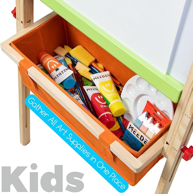 MEEDEN Wooden Art Easel for Kids: Double-Sided Painting Kids Easel for Toddlers with Paper Rolls - Magnetic Easel with Chalkboard & Deluxe Accessories