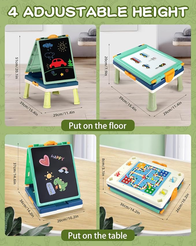 Easel for Kids,Tabletop Easel for Toddler, Foldable 4 in 1 Double Sided Kids Art Easel with Chalkboard & Magnetic Whiteboard,Portable Desktop Drawing Board - Gift for Boys and Girls (Green)