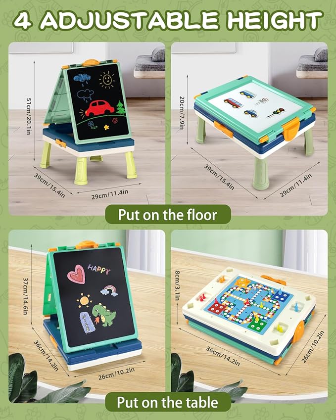 Easel for Kids,Tabletop Easel for Toddler, Foldable 4 in 1 Double Sided Kids Art Easel with Chalkboard & Magnetic Whiteboard,Portable Desktop Drawing Board - Gift for Boys and Girls (Green)