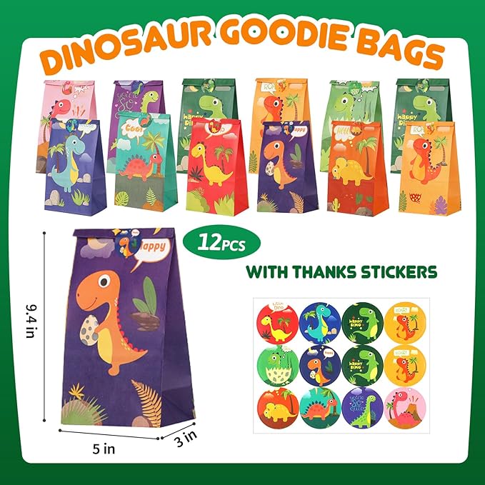 Dinosaur Party Favors For 12 Kids, Dinosaur Birthday Party Supplies, Dinosaur Goodie Bags for Boys Girls Birthday, Dinosaur Gifts Bags Fillers Pinata Stuffers, Dinosaur Themed Party Toys