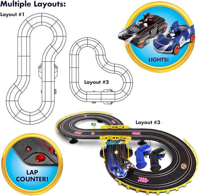 NKOK Sonic & Shadow RC Slot Car Set Race Set Vehicle, Counts How Many Laps the Car has Made, Great Item for Kids, Working lights, Ages 5 and up