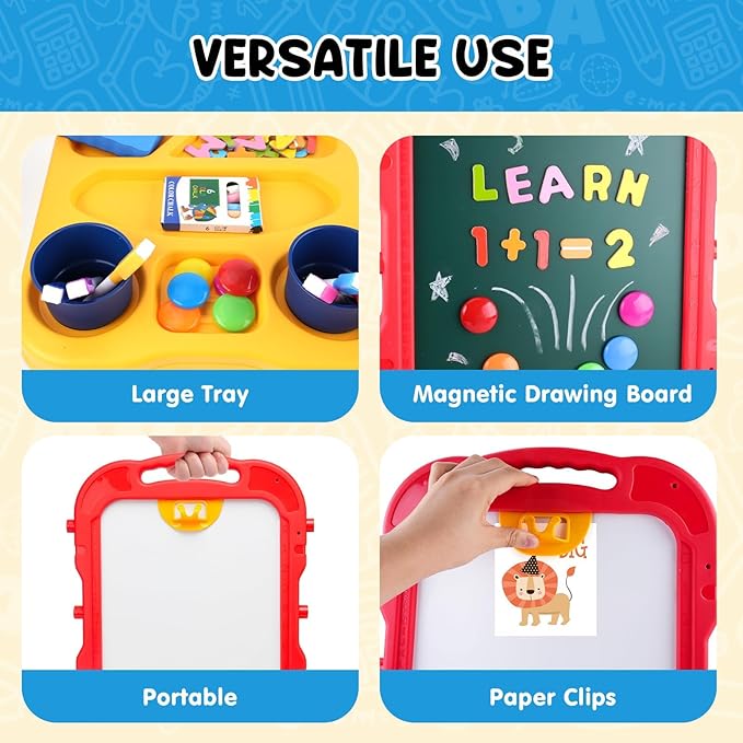 Easel for Kids, Kids Easel, Double-Sided Art Easel for Kid 3-4, Chalk Board Kid, Toddler Easel, White Board Kid, Kids Art Easel, Art Easel for Kids Age 4-8, Christmas Gifts for Kids, Red&Blue