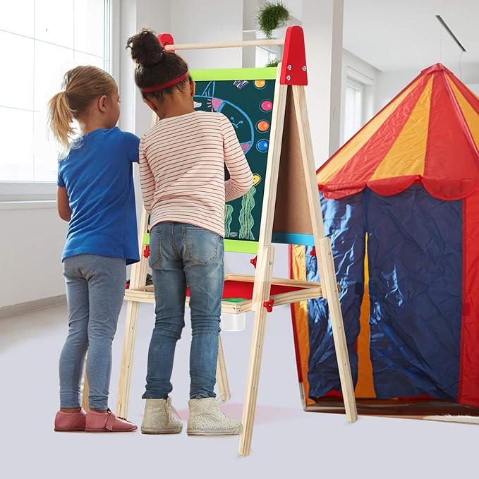 Easel for Kids, Gimlife White Board Art Easel Chalkboard Double-Sided Dry Erase Whiteboard & Chalkboard Standing for Kids with Easel Paper Roll for Children Toddler Boys Girls Drawing Painting