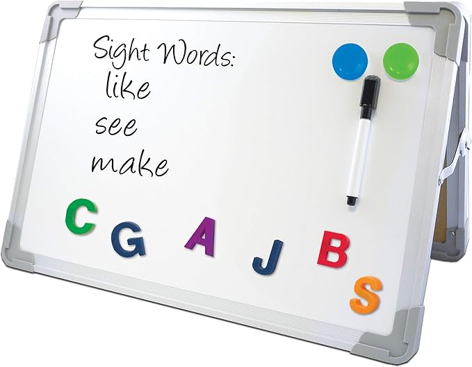 Flipside Products 18” x 12” Magnetic Double-Sided Desktop Easel, Bright White Dry Erase Easel for Office, Home, and Classroom, Aluminum Frame, Magnets and Dry Erase Marker w/Magnetic Eraser Cap