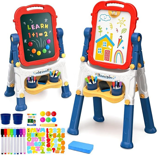 Easel for Kids, Kids Easel, Double-Sided Art Easel for Kid 3-4, Chalk Board Kid, Toddler Easel, White Board Kid, Kids Art Easel, Art Easel for Kids Age 4-8, Christmas Gifts for Kids, Red&Blue