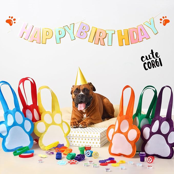 Skylety 266 Pcs Dog Paw Party Favors Supplies Gift Set Non Woven Gift Bags Whistle Stamper Keychain Silicone Bracelet Erasers Sticker Acrylic Brooch Puppy Themed Girl Boy Birthday Goodie Bag Filler
