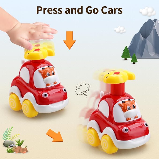Amy&Benton Baby Toy Cars Toddler Toy Cars for 1 2 Year Old Cartoon Wind up Cars Press and Go Cars Push Go Cars for Toddlers 1-3 1st Birthday Gifts First Birthday Gift Toys Age 1 2 Year Old Baby Boys